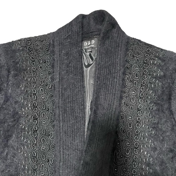 Vintage Angora Rabbit Wool - Beaded Long Sleeve Fuzzy Open Cardigan Jacket - M/L - Picture 7 of 12